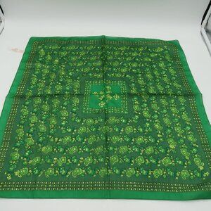 Vintage Scarf Green Floral Polyester‎ 22" Hemmed Square Made In Italy